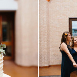 bridesmaids looking at wedding cake